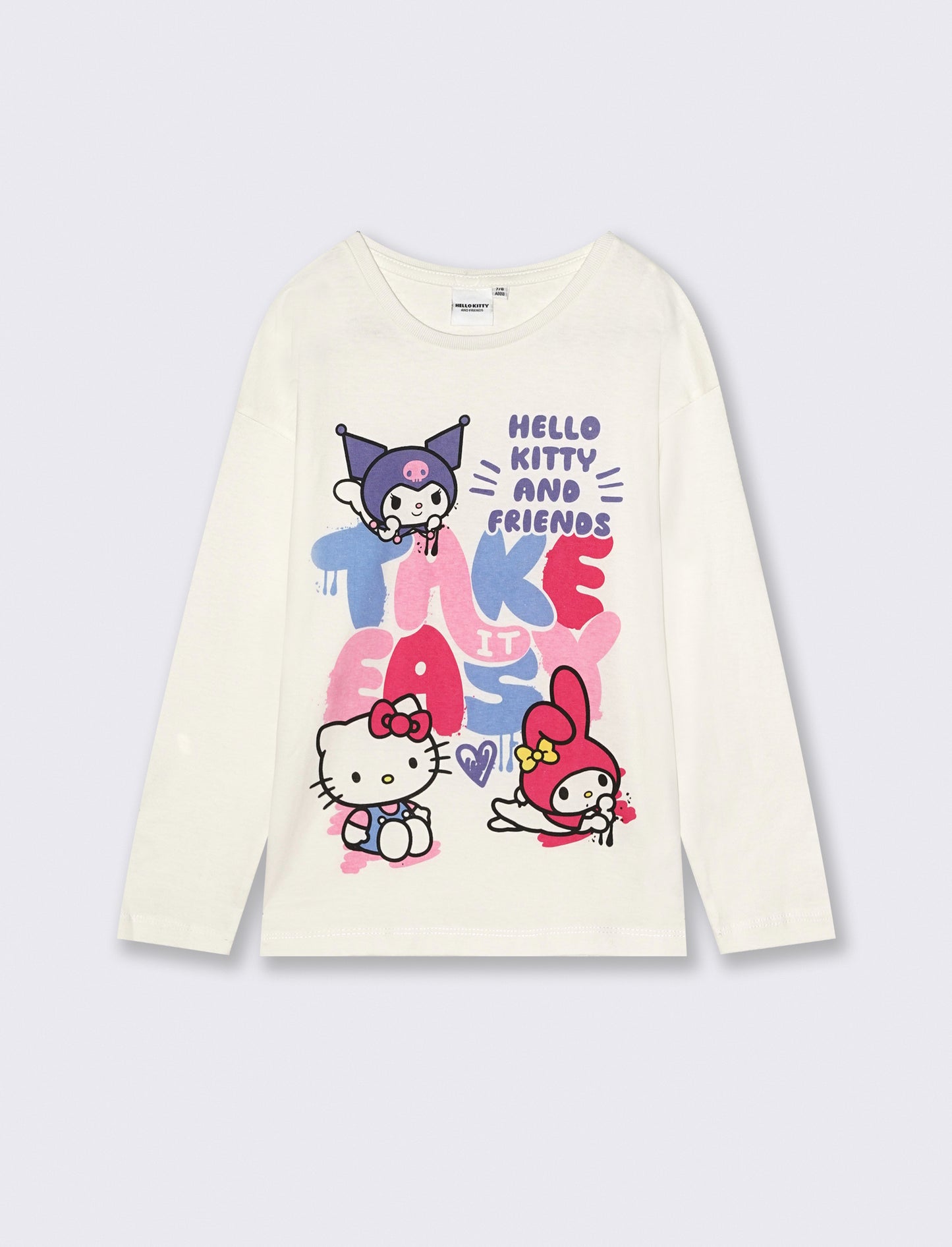 T-shirt manica lunga in cotone con stampa Hello Kitty and friends - Bianco