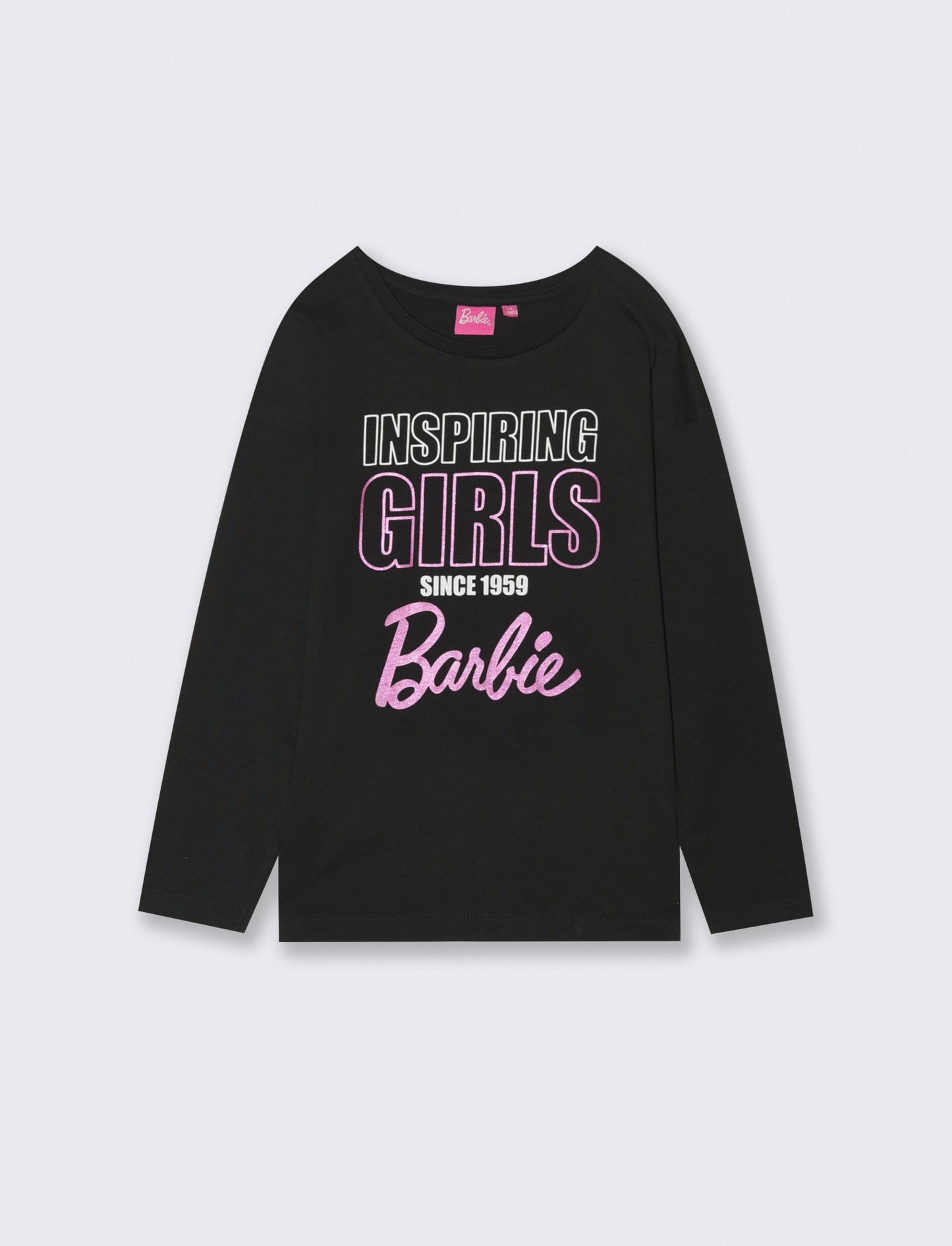 T-shirt manica lunga in cotone con stampa Barbie - Nero