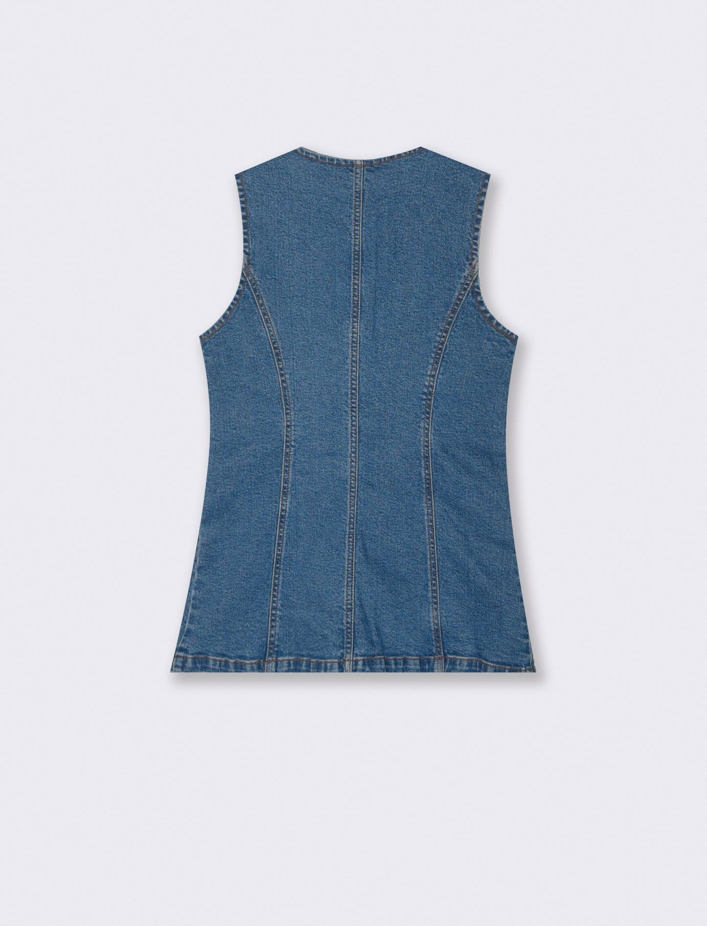 Gilet in denim lungo con bottoni e tasche - Denim