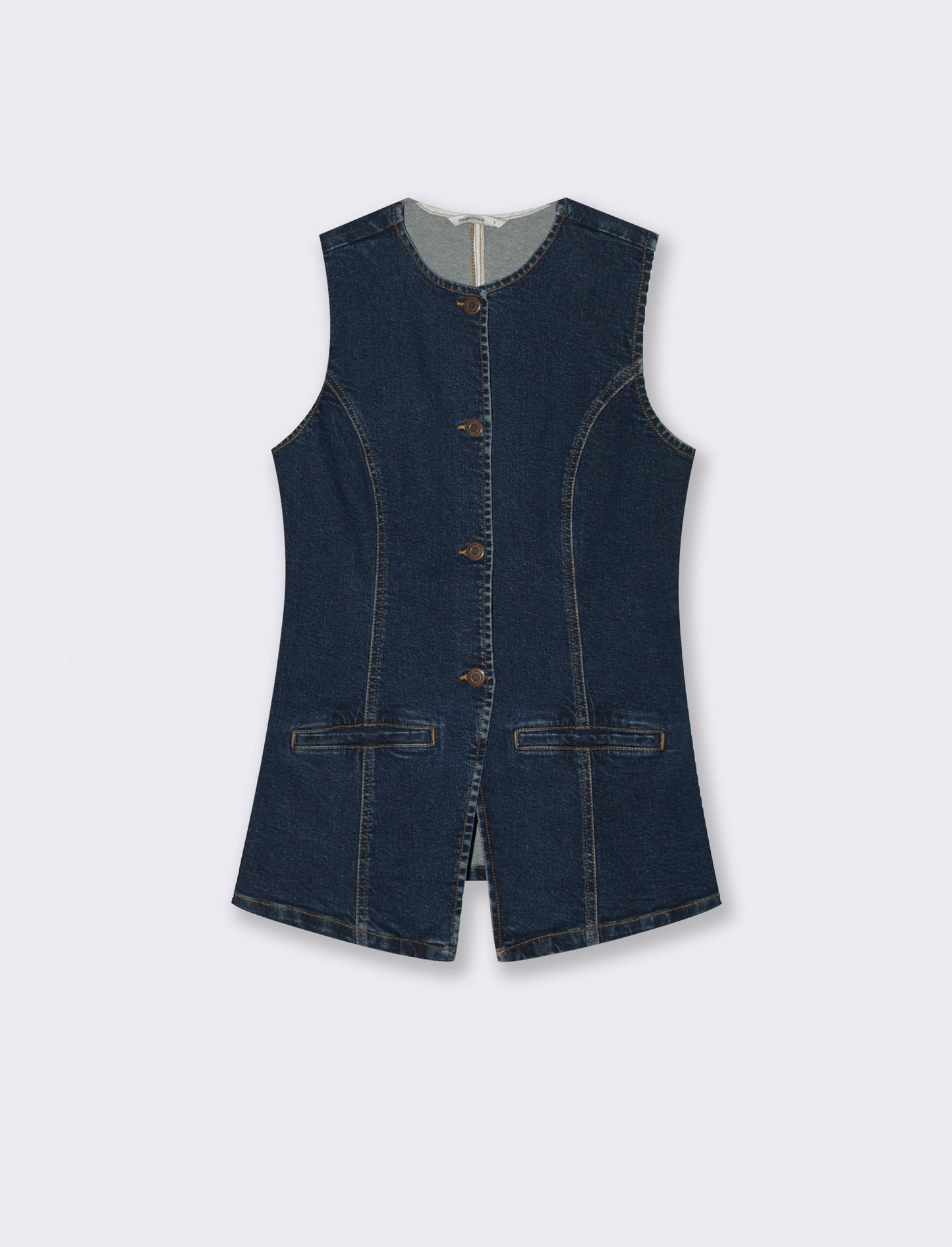 Gilet in denim lungo con bottoni e tasche - DENIM SCURO
