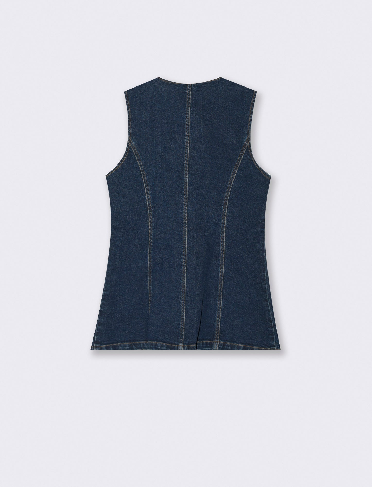 Gilet in denim lungo con bottoni e tasche - DENIM SCURO