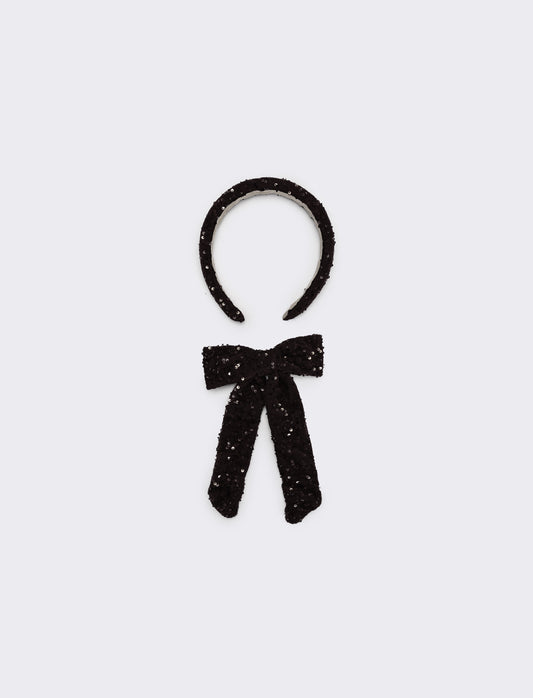 Set con paillettes e fiocco bambina - Nero