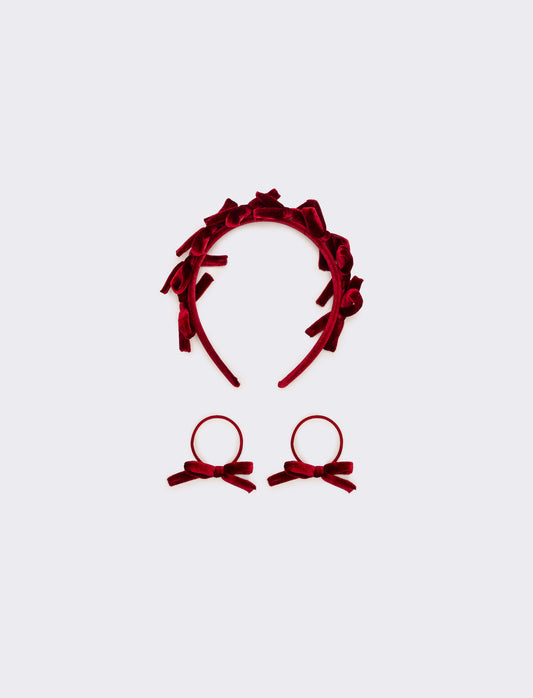 Set velluto con fiocchetti bambina - Rosso