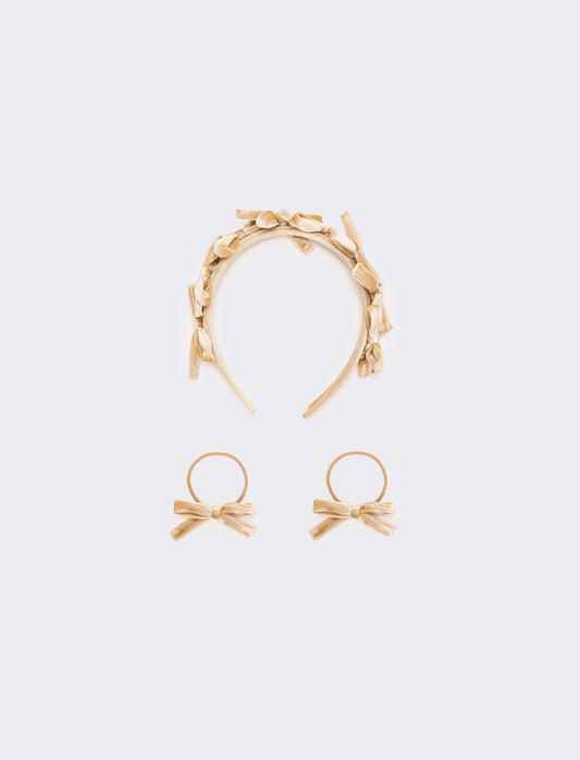 Set velluto con fiocchetti bambina - Beige