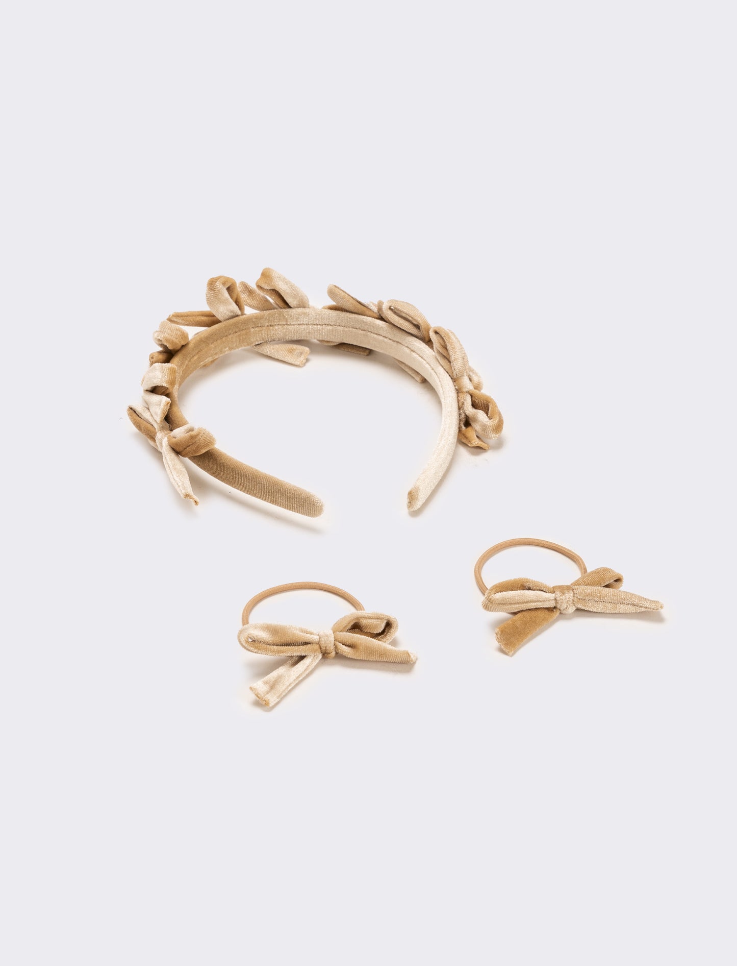 Set velluto con fiocchetti bambina - Beige