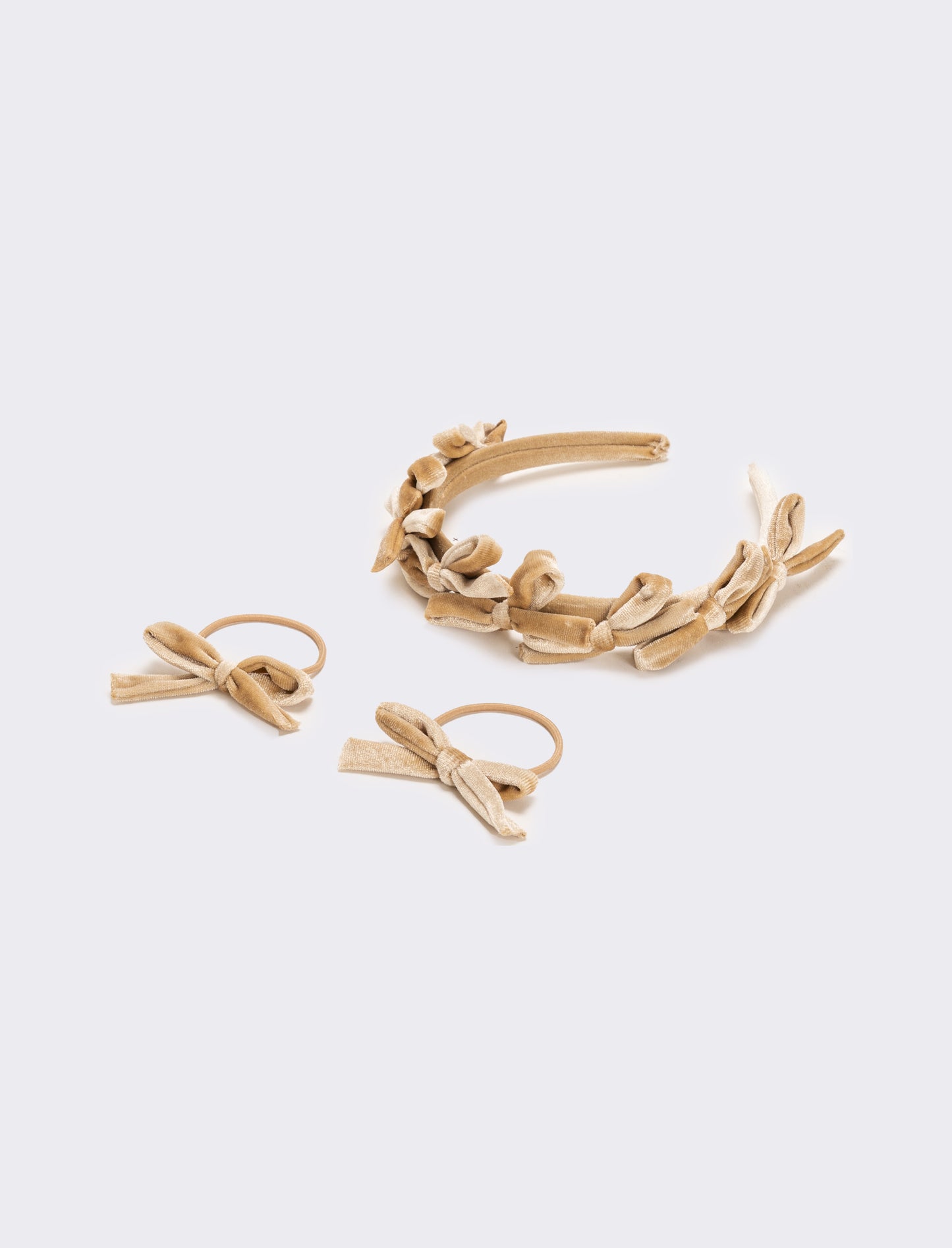 Set velluto con fiocchetti bambina - Beige