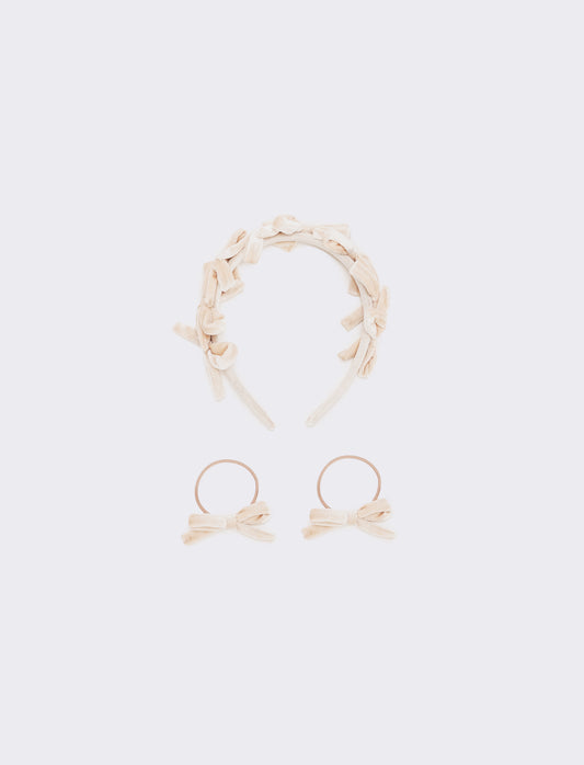 Set velluto con fiocchetti bambina - Rosa