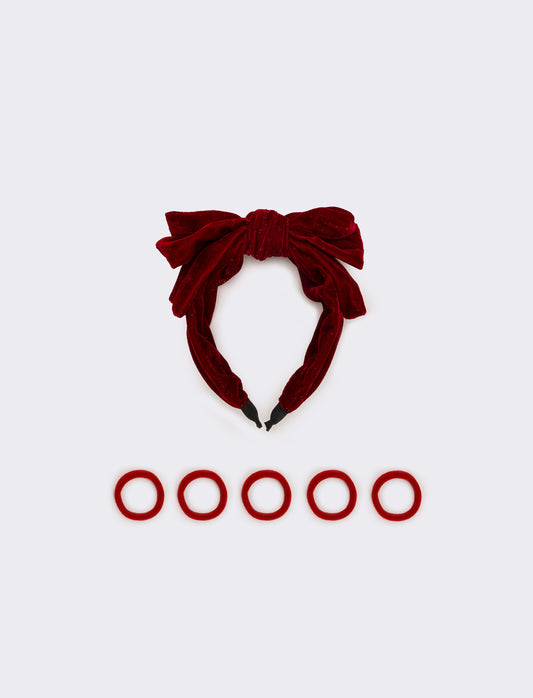 Set cerchietto con fiocco ed elastici bambina - Rosso