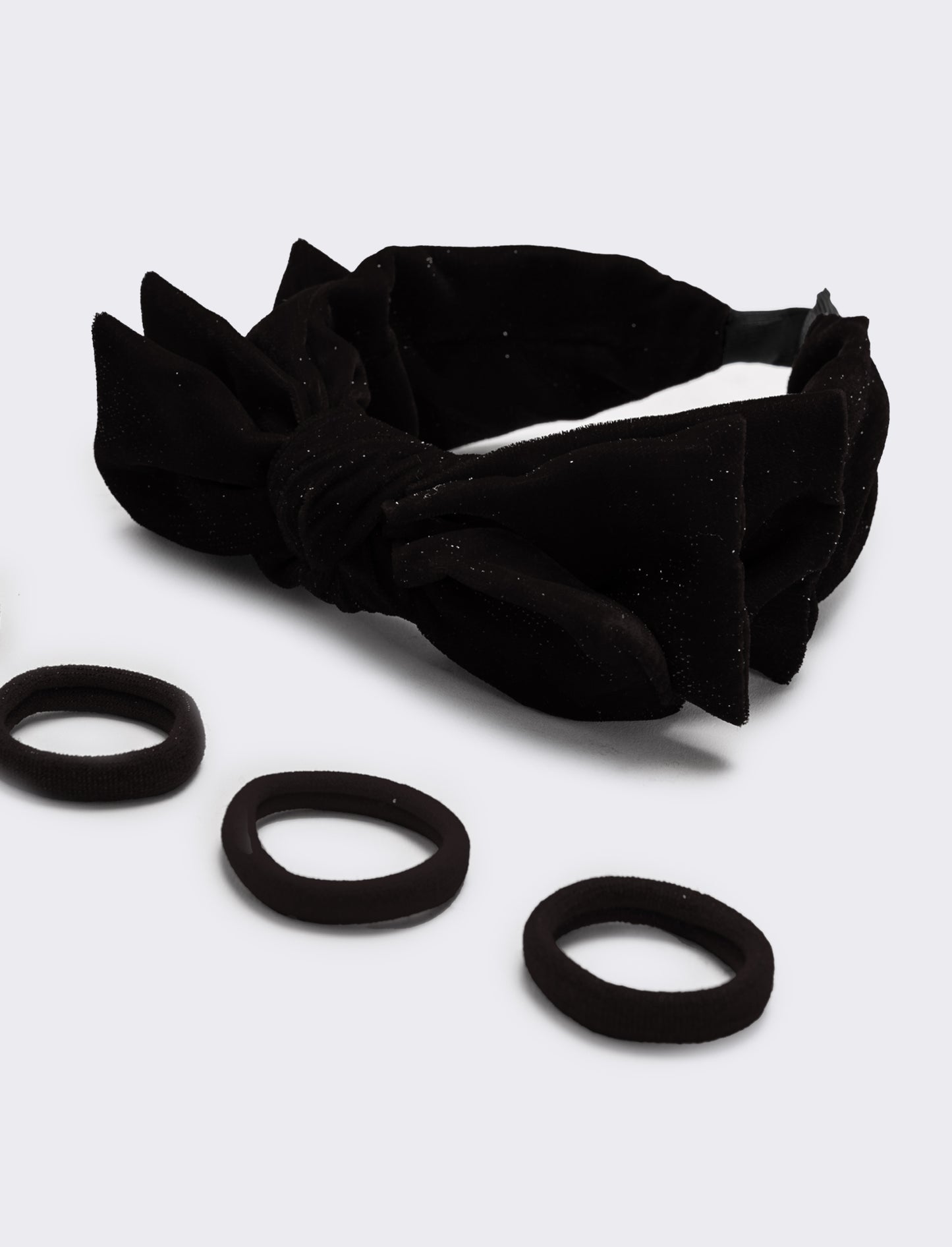 Set cerchietto con fiocco ed elastici bambina - Nero