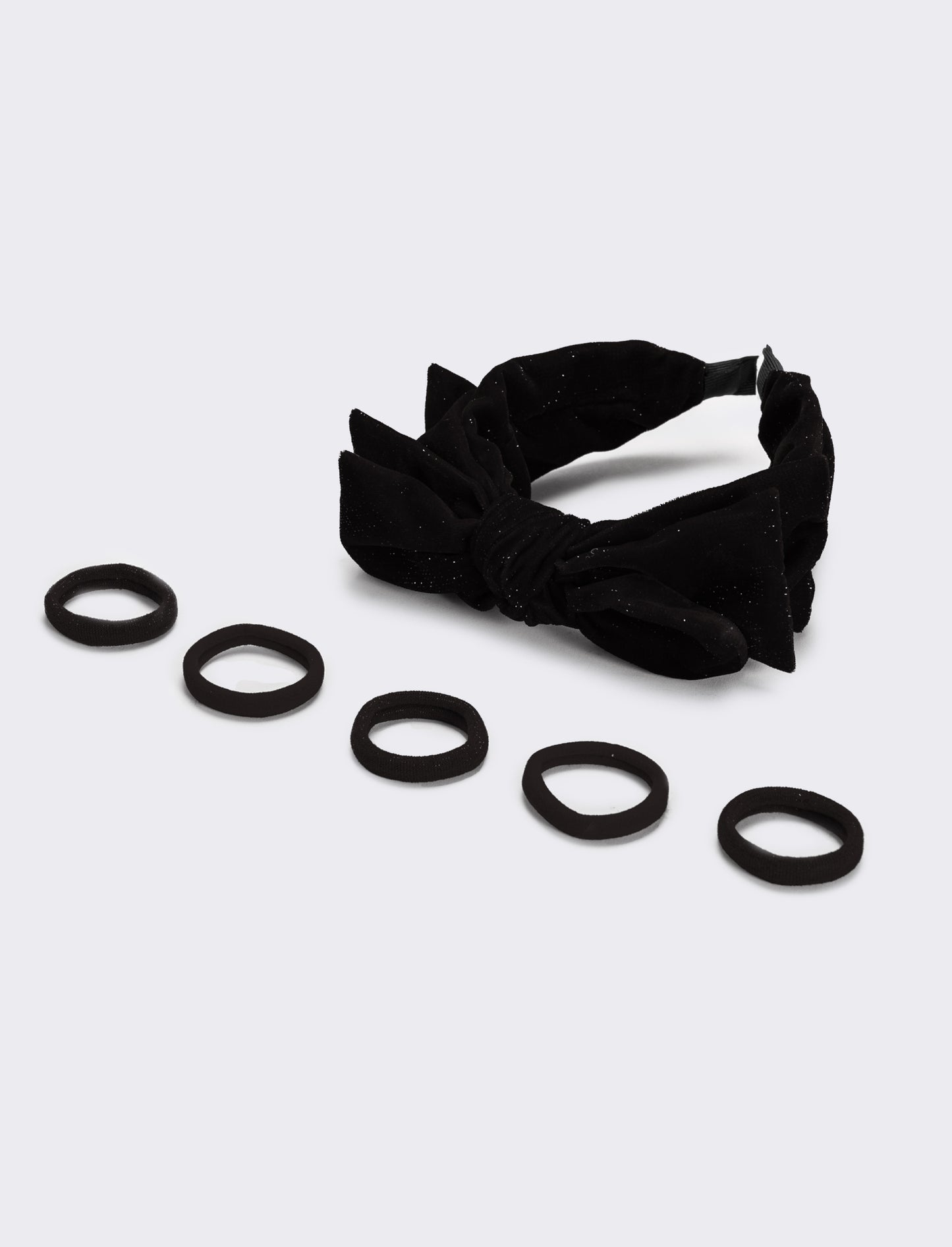 Set cerchietto con fiocco ed elastici bambina - Nero