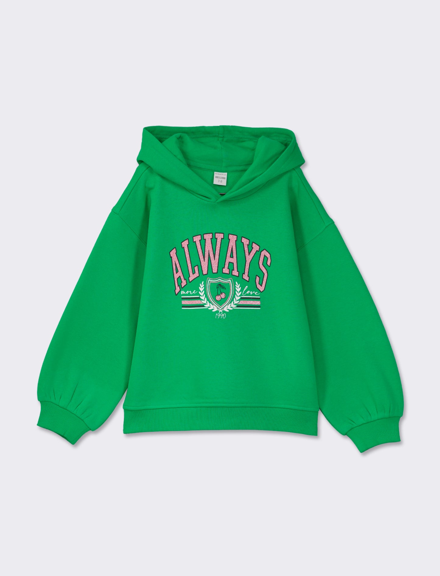 Felpa da bambina con cappuccio, ampia vestibilità con stampa glitter stile college - Verde