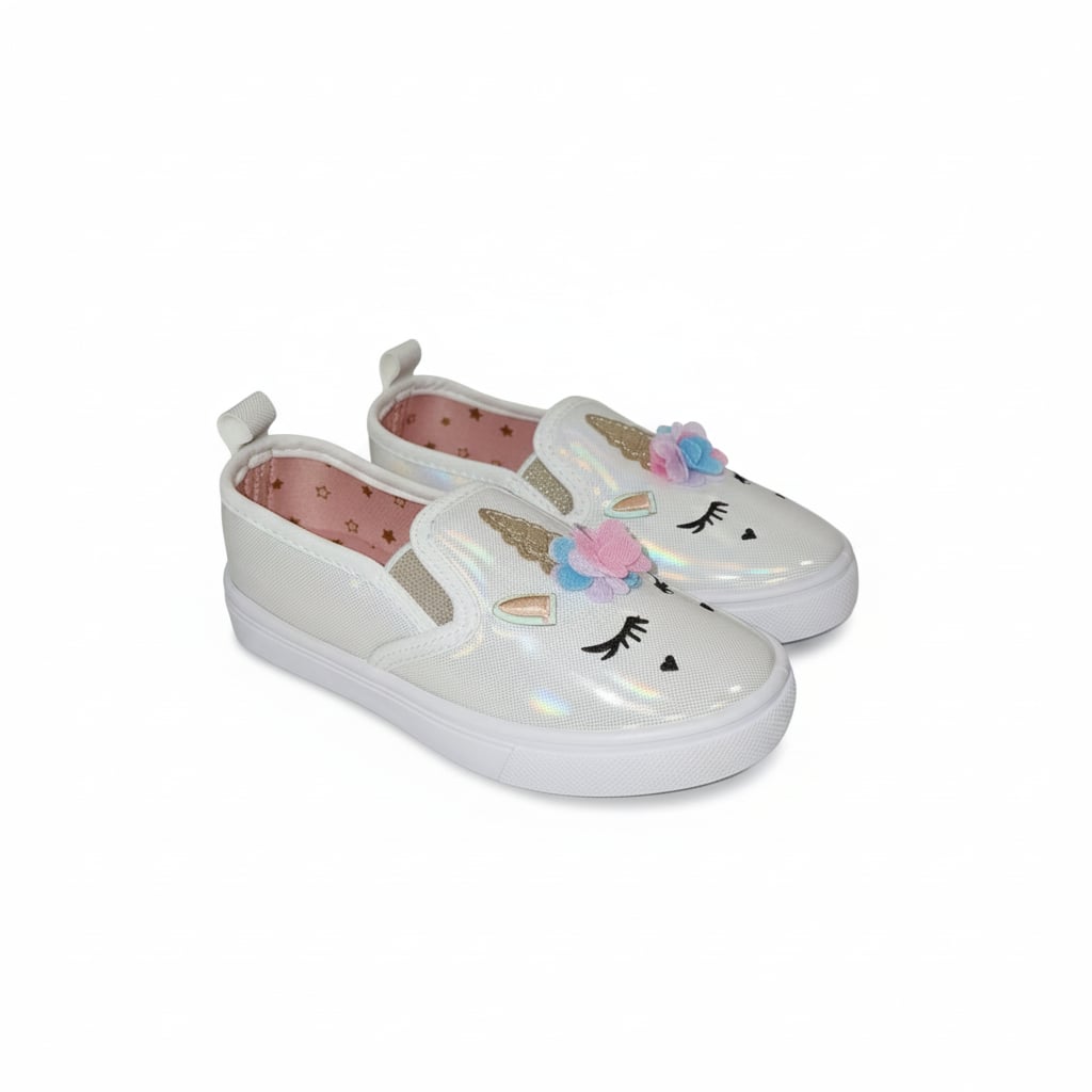 Slip-on unicorno da bambina. - Bianco panna