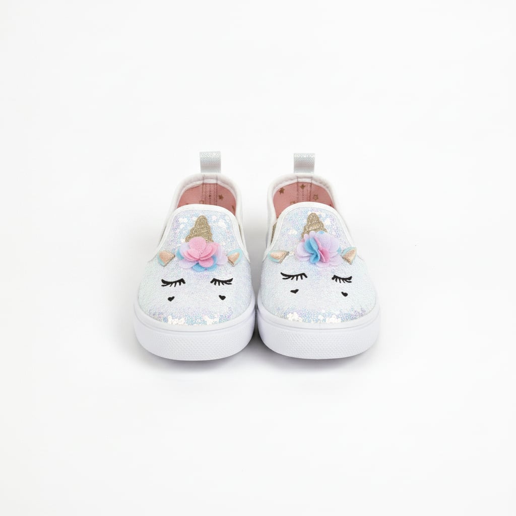 Slip-on unicorno da bambina. - Bianco panna