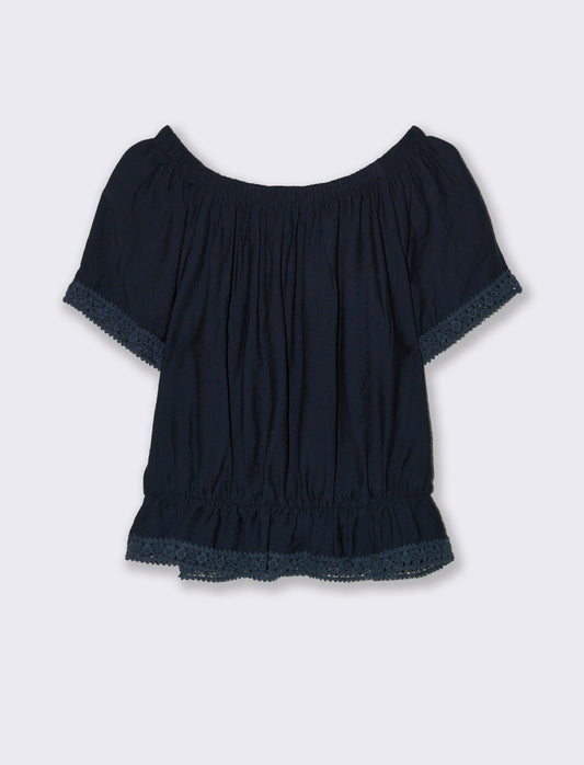 T-shirt con pizzo da donna - Blu