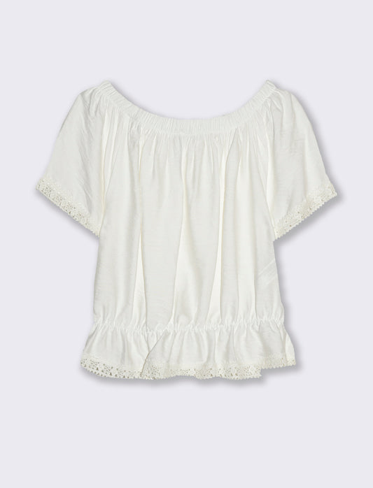 T-shirt con pizzo da donna - Bianco latte
