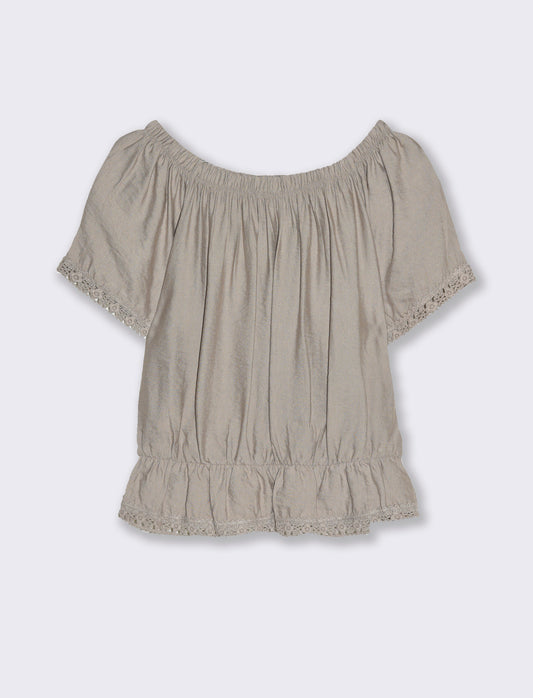 T-shirt con pizzo da donna - Beige