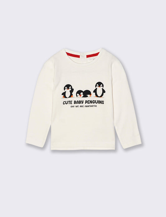 T shirt stampa pinguini - Bianco latte