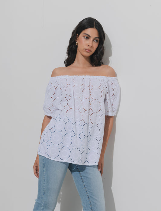 T-shirt in pizzo sangallo - Bianco