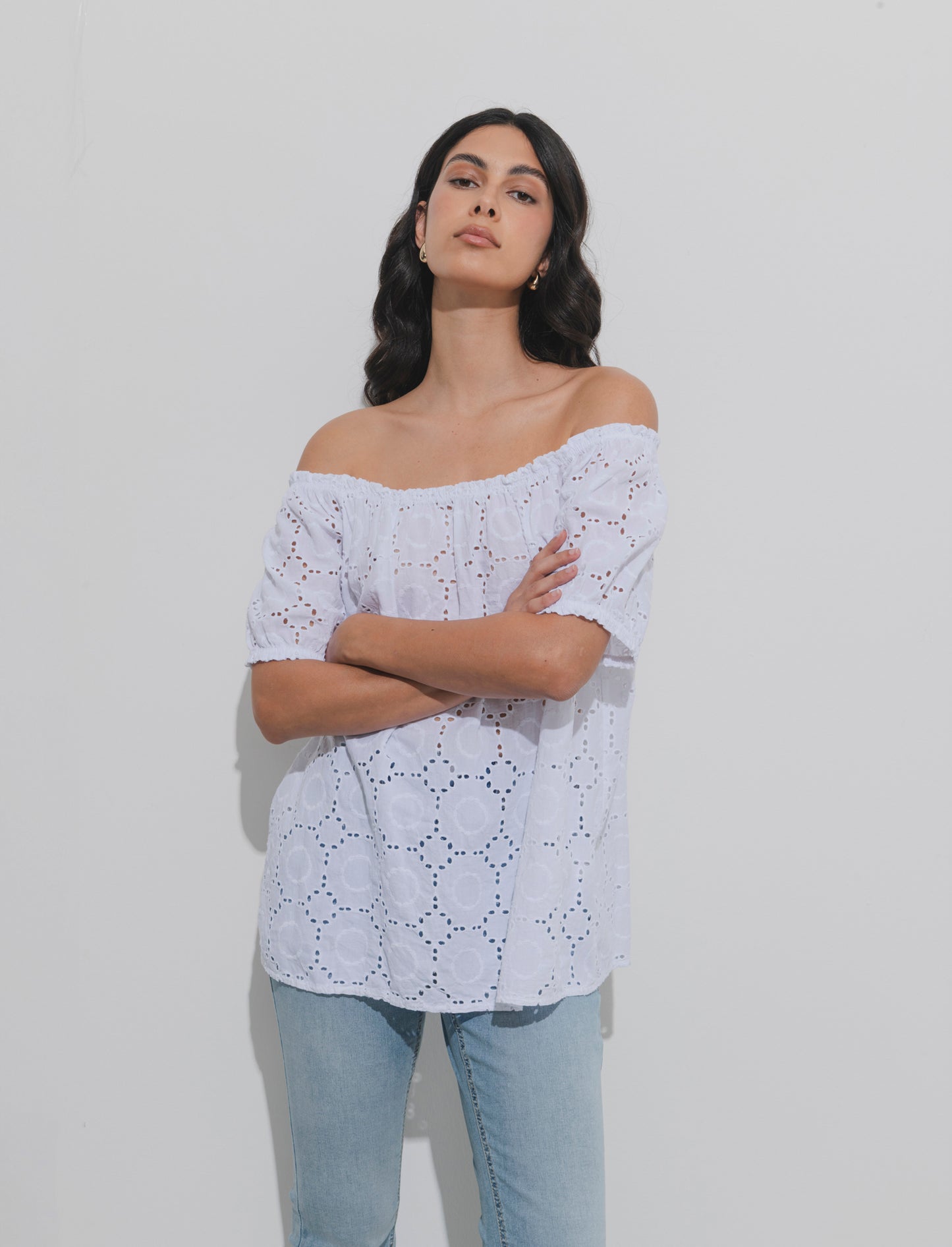T-shirt in pizzo sangallo - Bianco