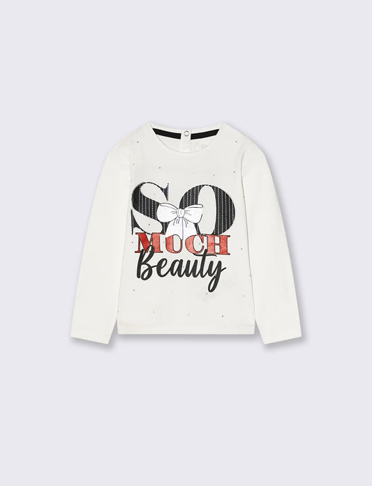 T shirt con strass e stampa - Bianco latte