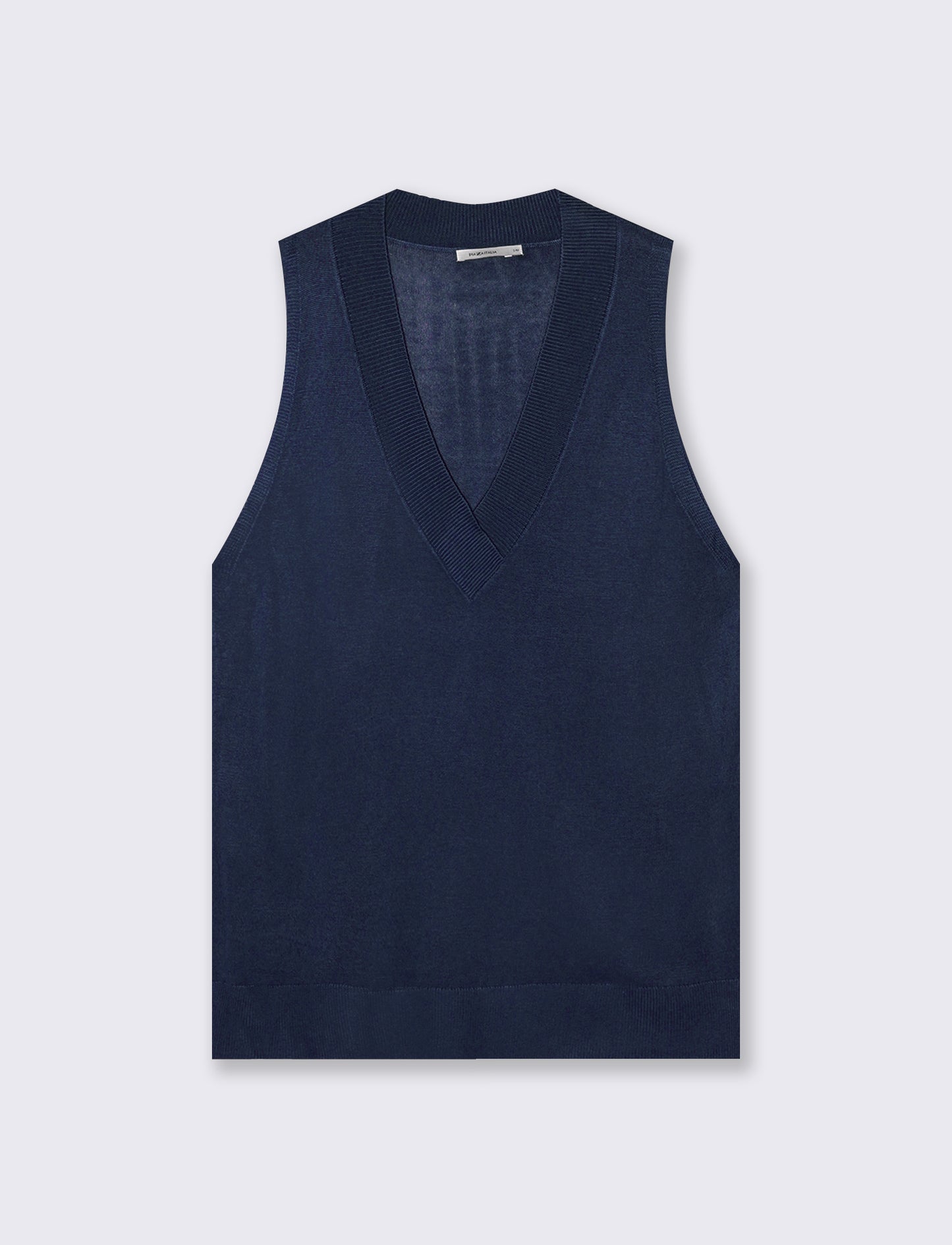 Long vest with V-neck and side slits - Blue