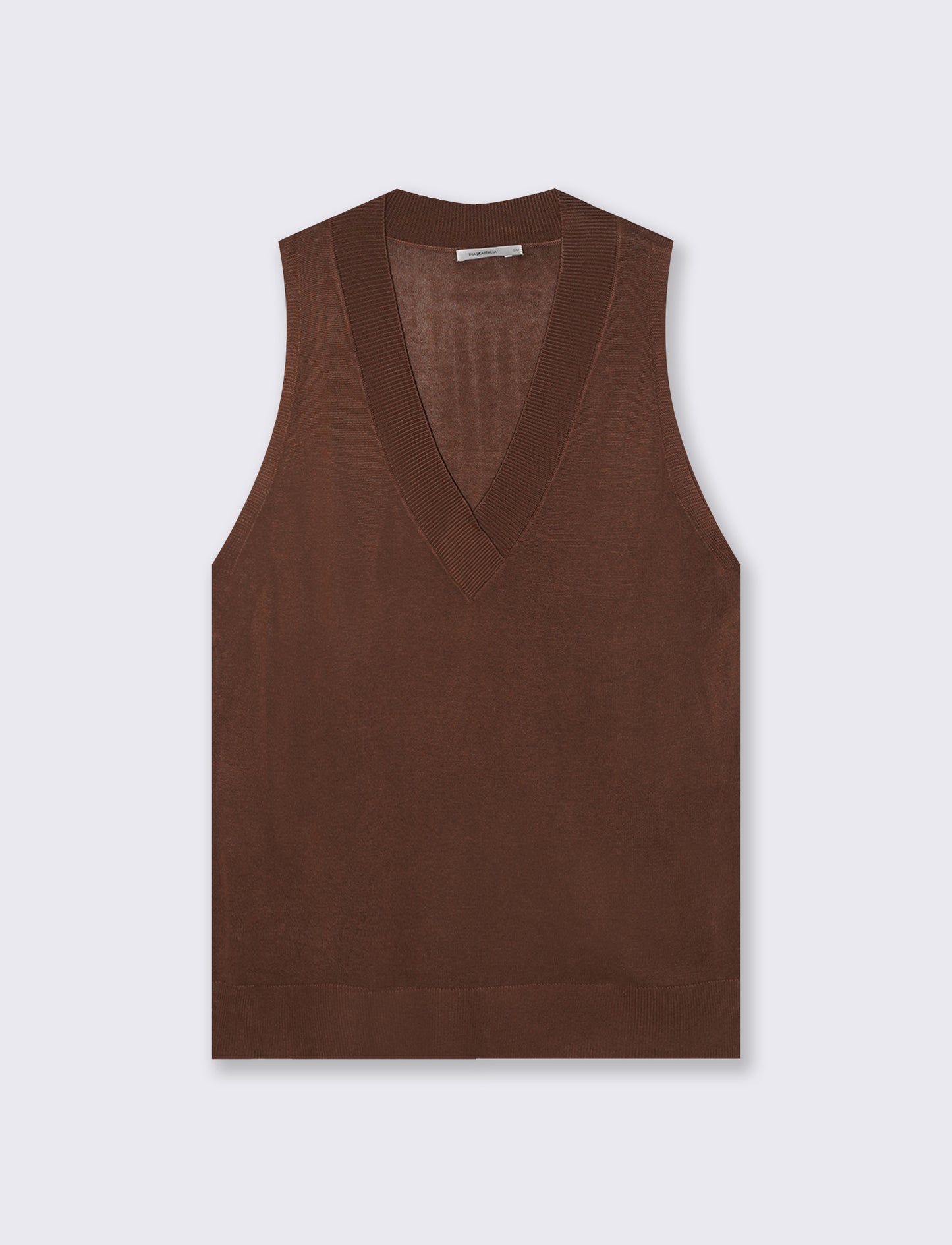 Gilet lungo con scollo a V e spacchi laterali - Marrone