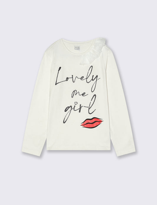 T-SHIRT  CON ROUCHES - Bianco latte