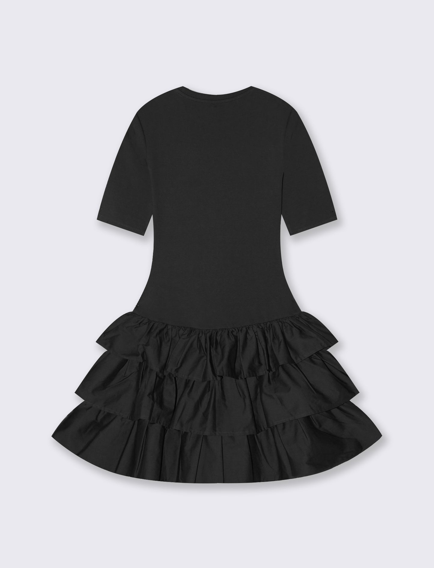 Vestito Corto Mezza Manica con Balze - Nero