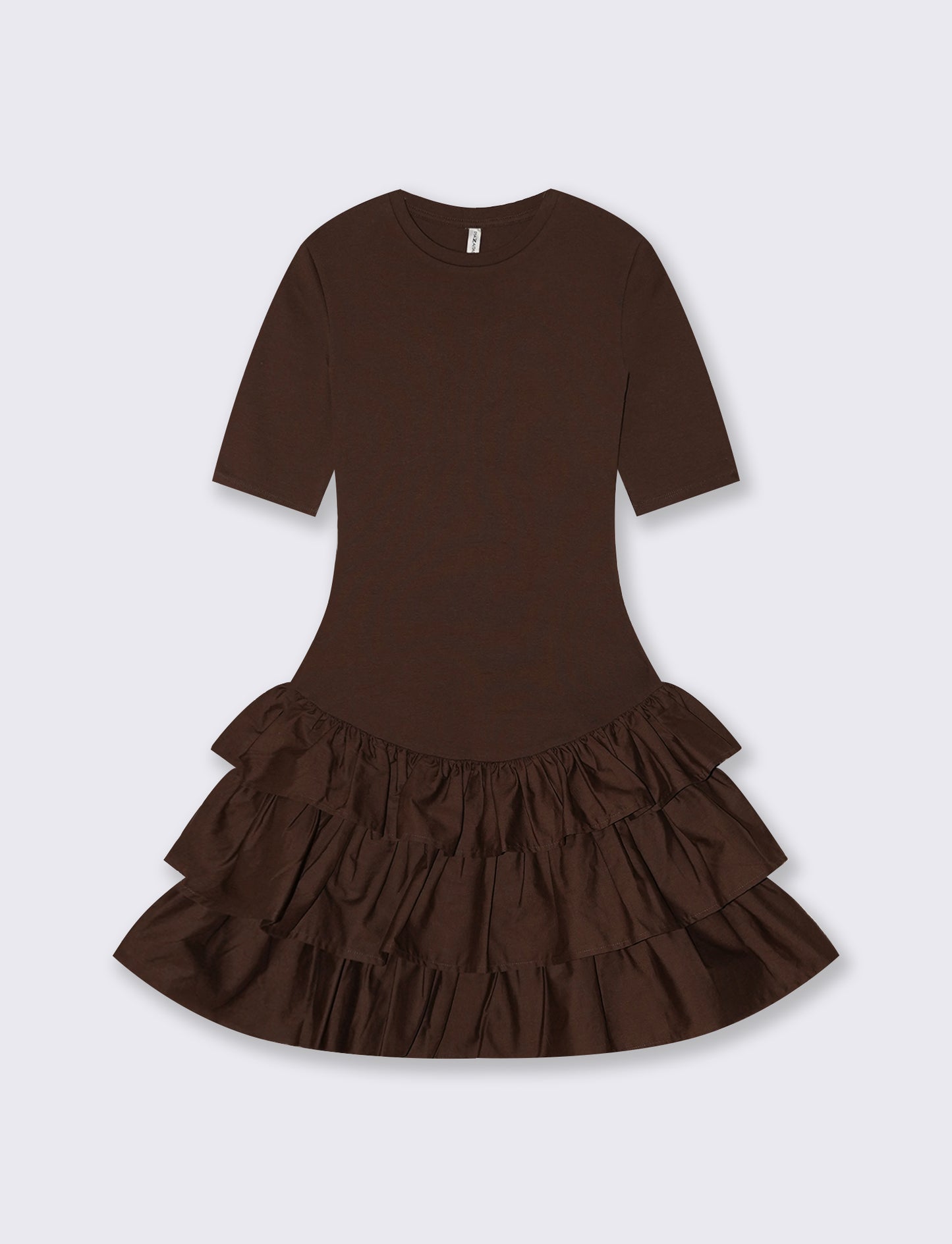 Vestito Corto Mezza Manica con Balze - Marrone cioccolato