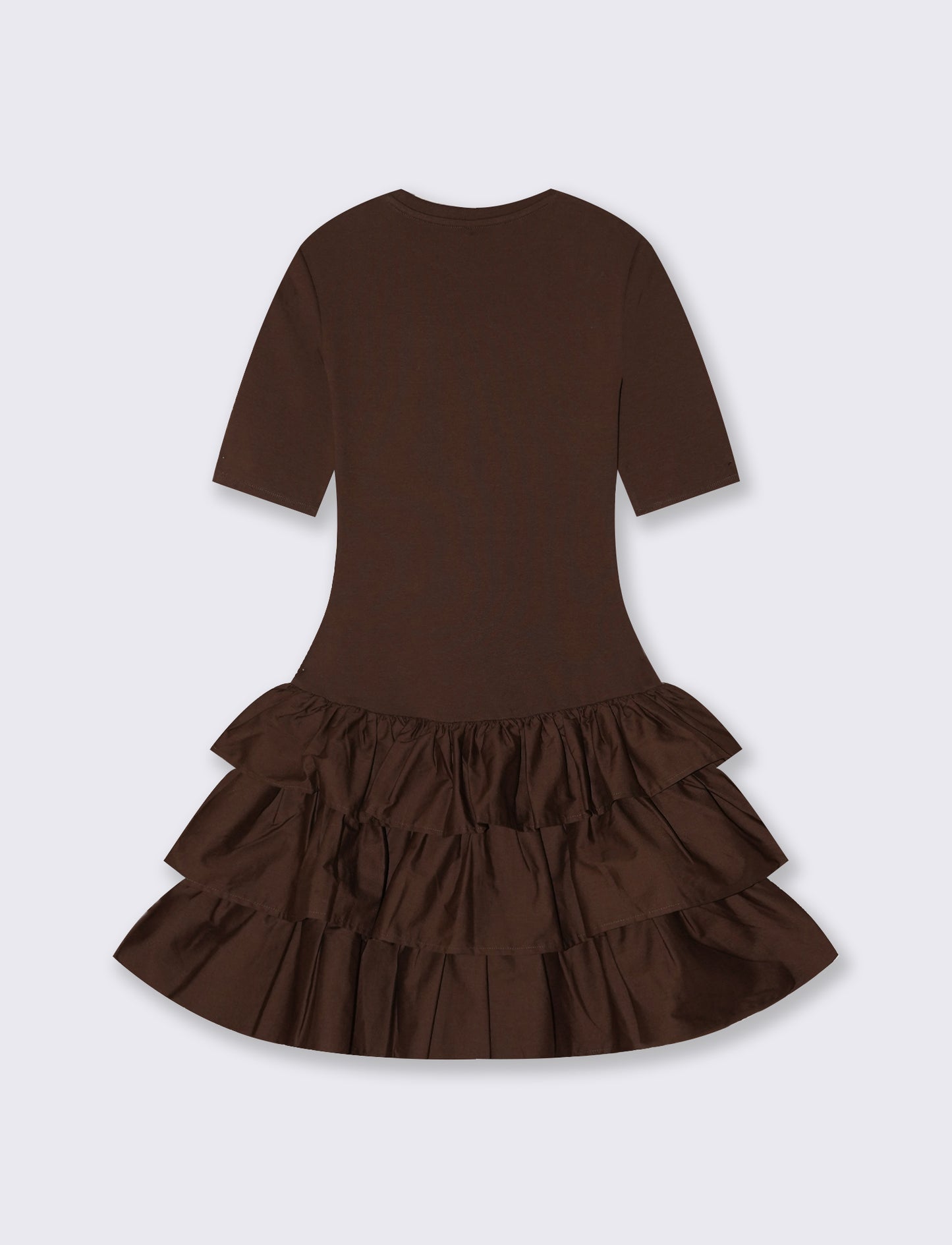 Vestito Corto Mezza Manica con Balze - Marrone cioccolato