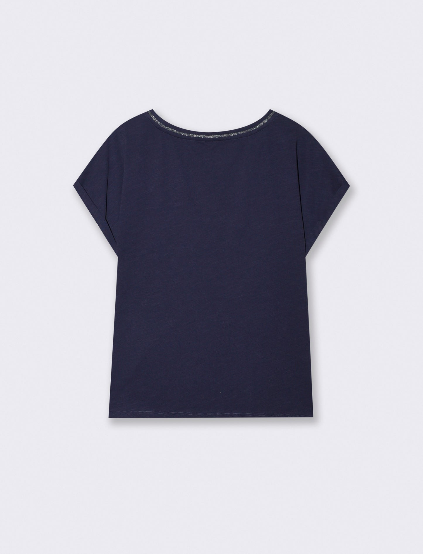 T-Shirt Scollo a V in Cotone Lurex - Blu