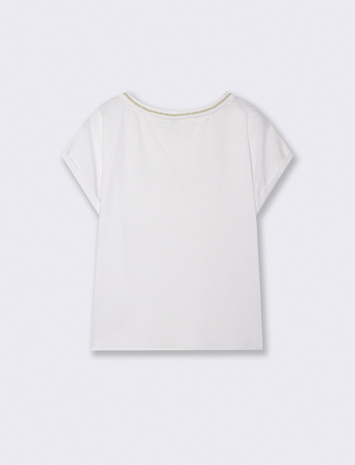 T-Shirt Scollo a V in Cotone Lurex - Bianco