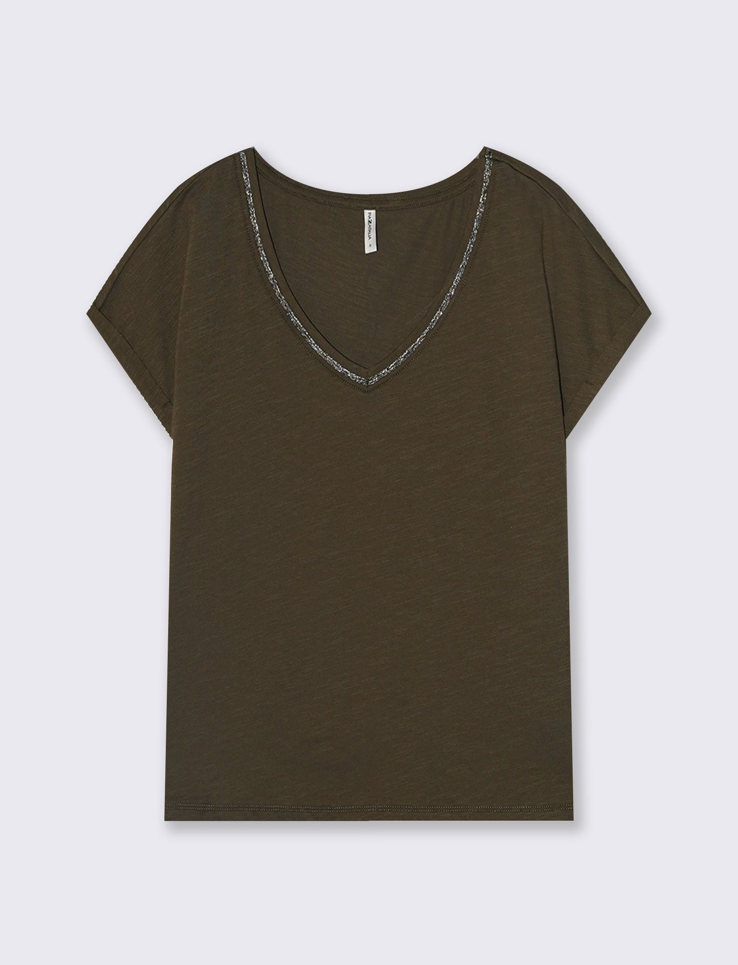 T-Shirt Scollo a V in Cotone Lurex - Kaky 1