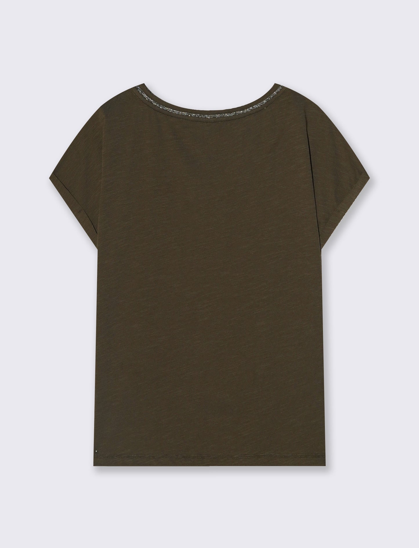 T-Shirt Scollo a V in Cotone Lurex - Kaky 1