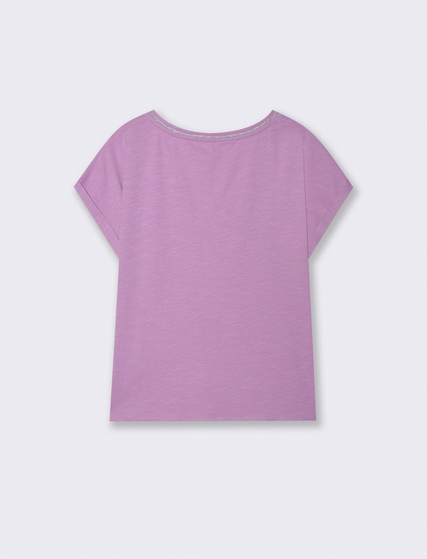 T-Shirt Scollo a V in Cotone Lurex - Viola malva