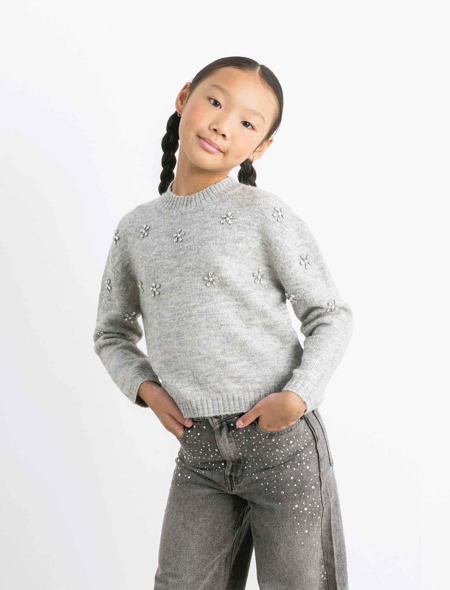 Maglia con pietre - Grigio melange