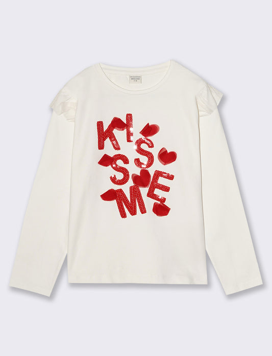 T-shirt da bambina manica lunga - Bianco sporco