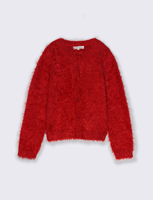 Cardigan girocollo - Rosso