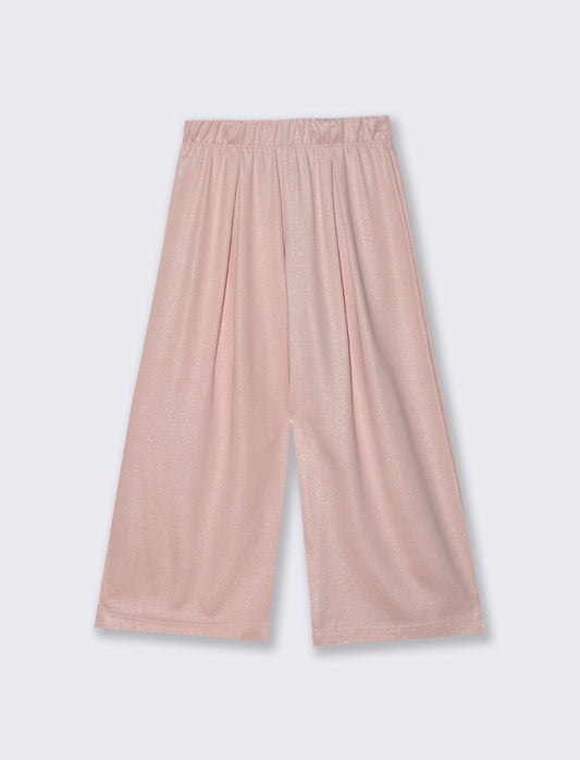 Pantaloni gamba larga da bambina in tessuto effetto lamè. - Rosa