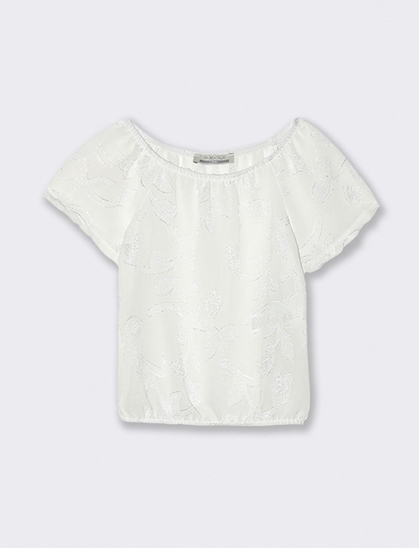 T-shirt manica corta in tessuto leggero ricamato. - Bianco
