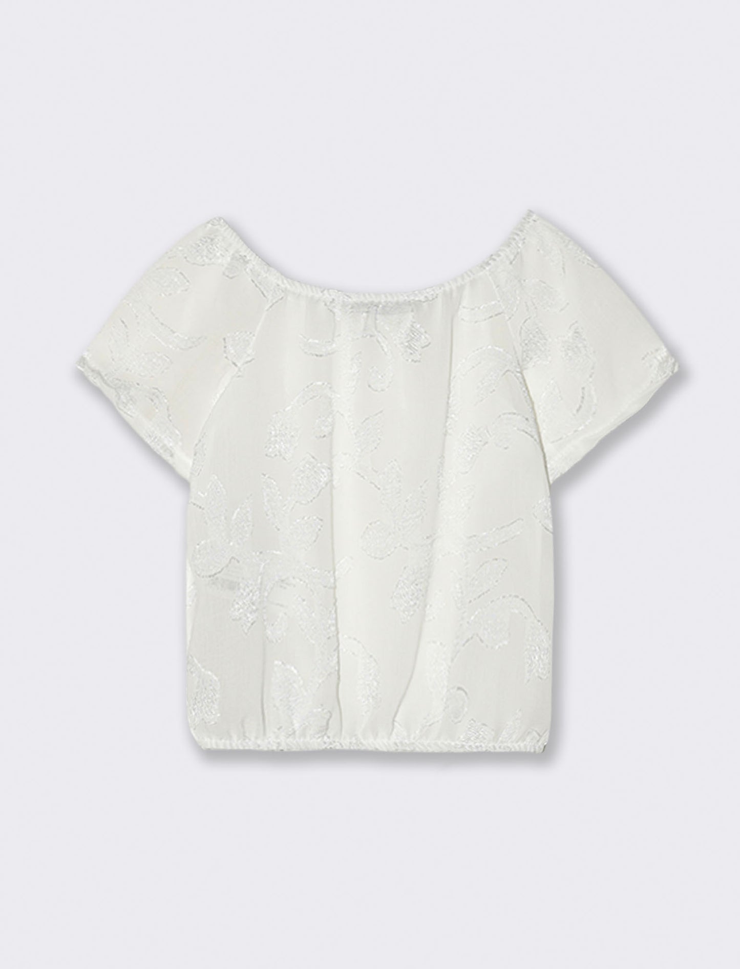 T-shirt manica corta in tessuto leggero ricamato. - Bianco