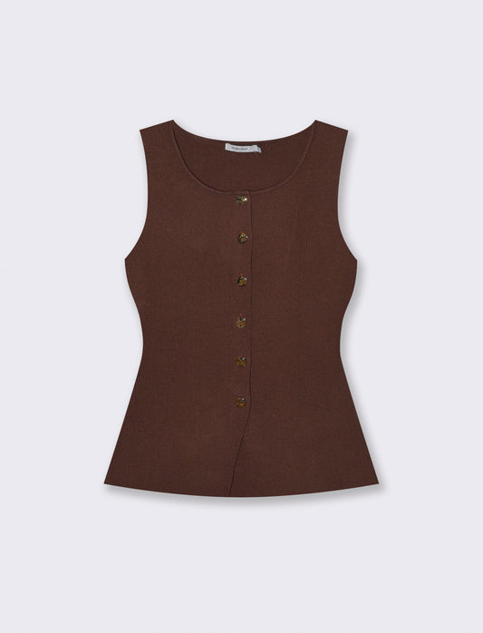 Gilet in maglia con bottoni - Marrone cioccolato