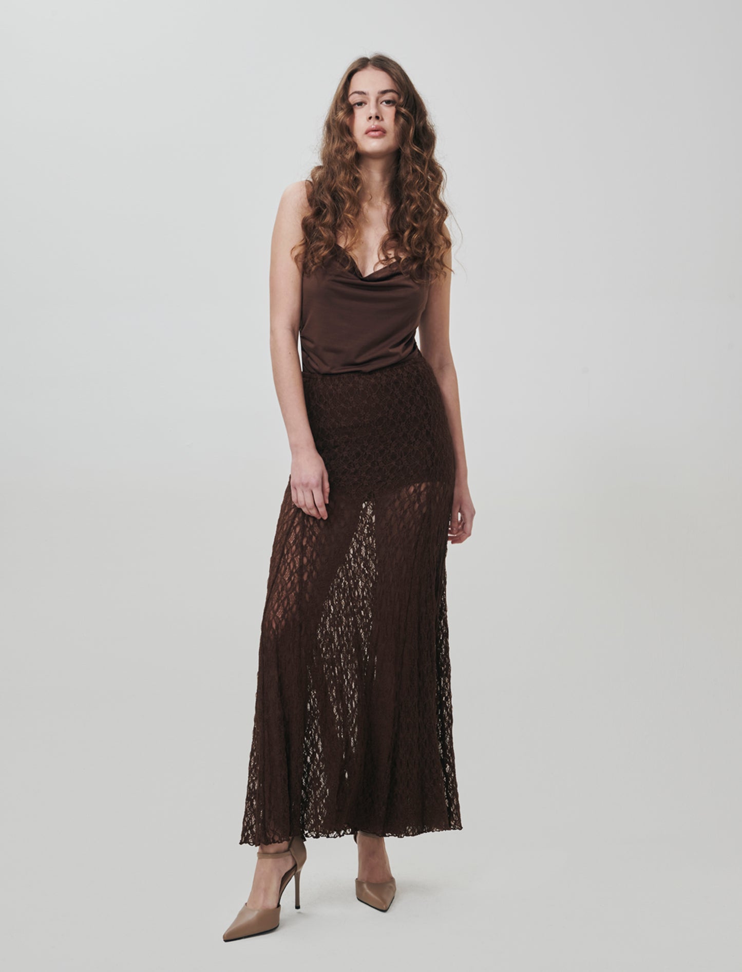 Body con spalline e scollo morbido - Marrone cioccolato