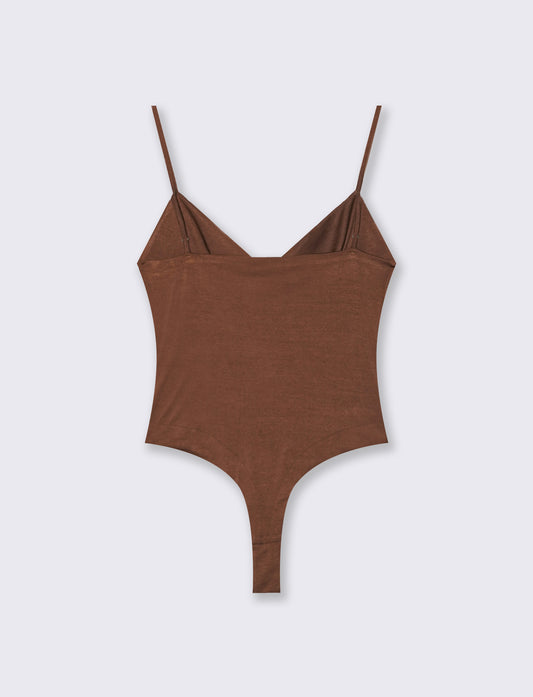 Body con spalline e scollo morbido - Marrone cioccolato