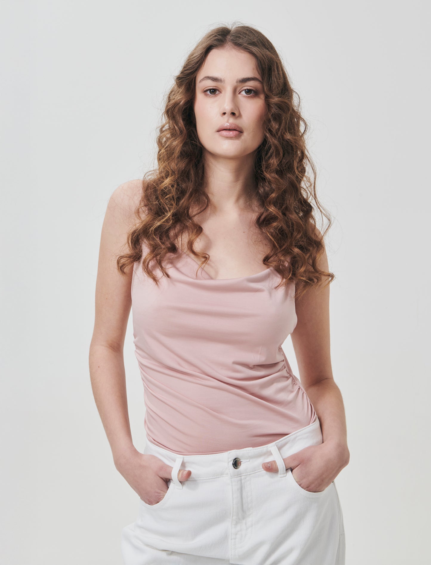 Body con spalline e scollo morbido - Rosa antico