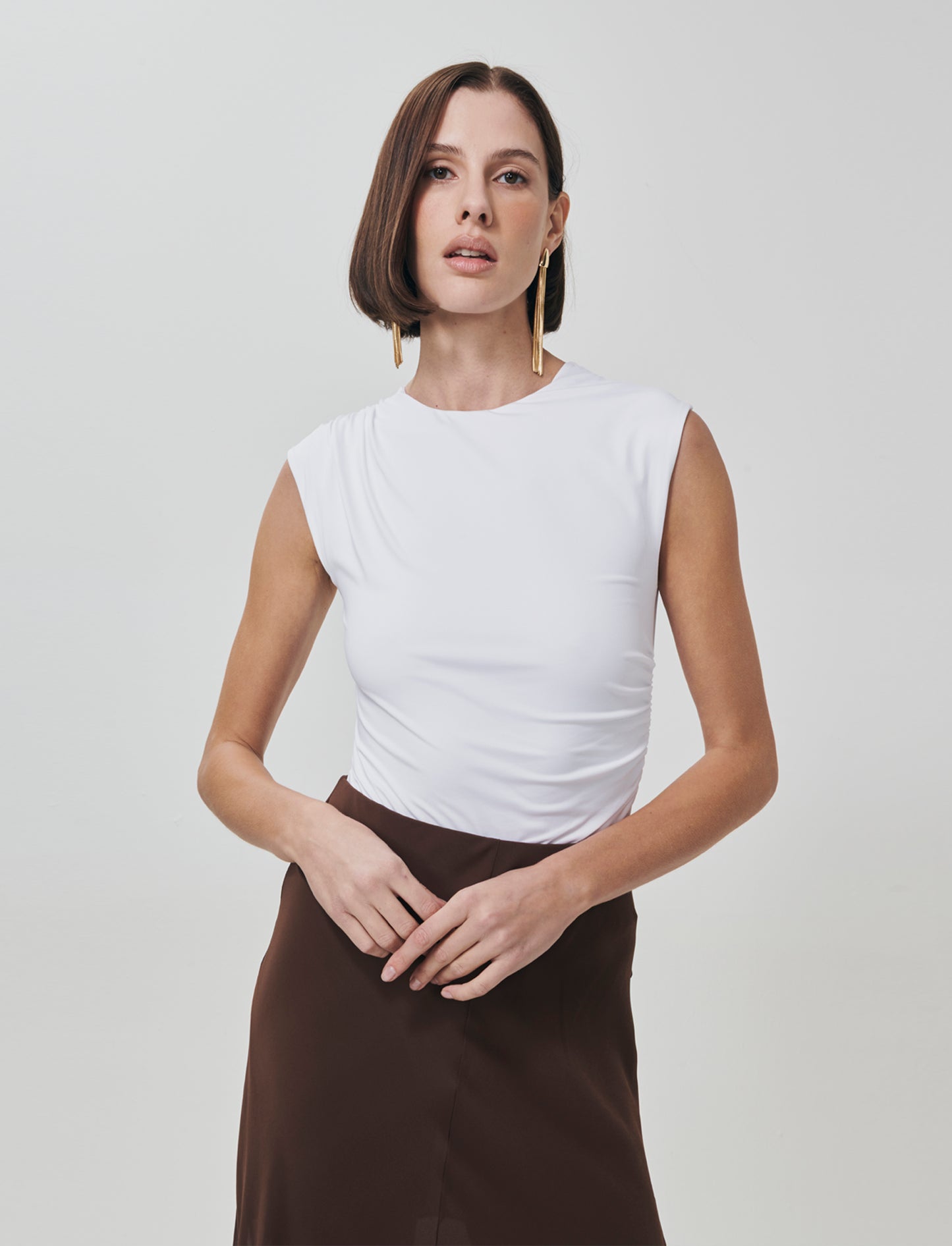 Body with ruching on hips and shoulders - White