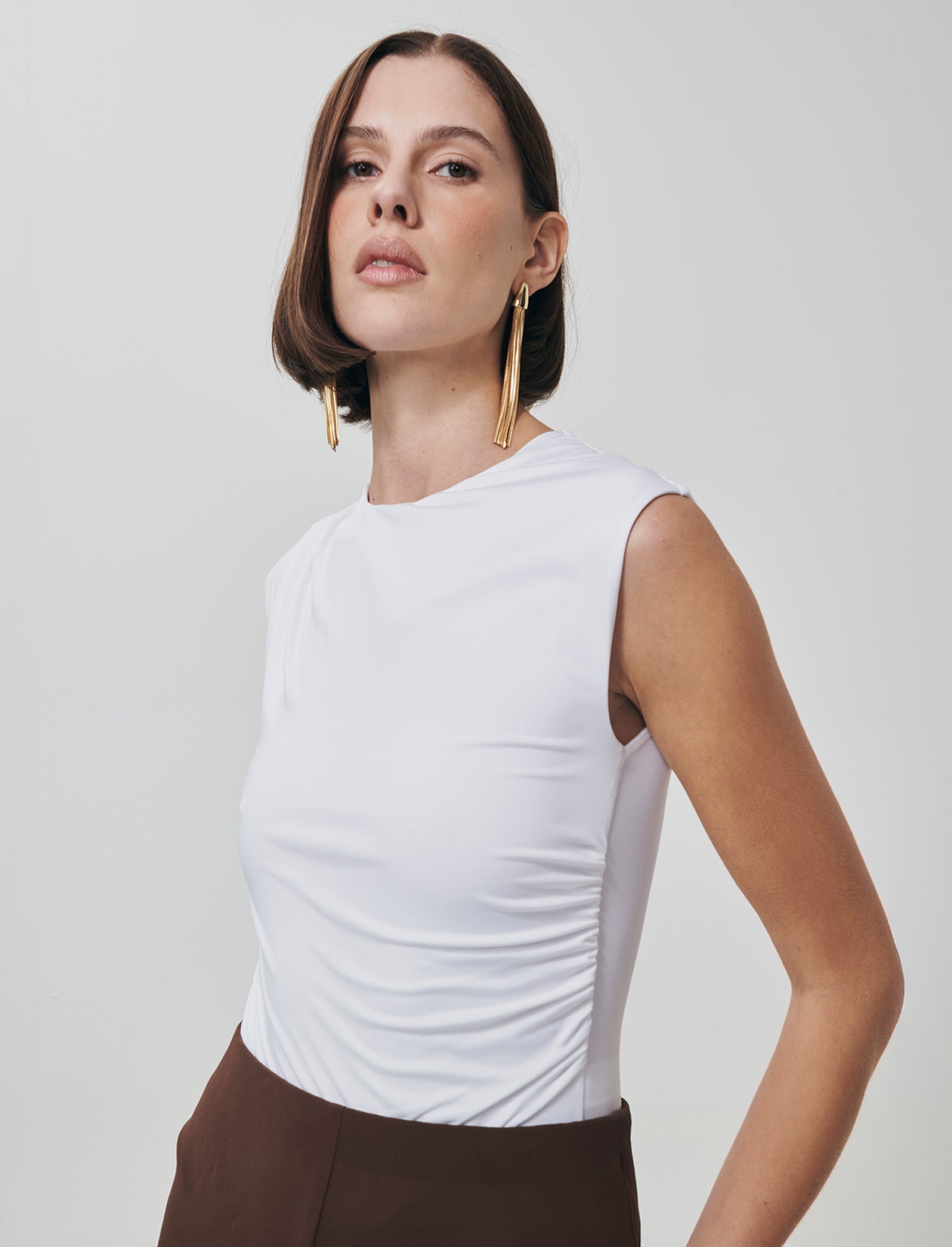 Body with ruching on hips and shoulders - White