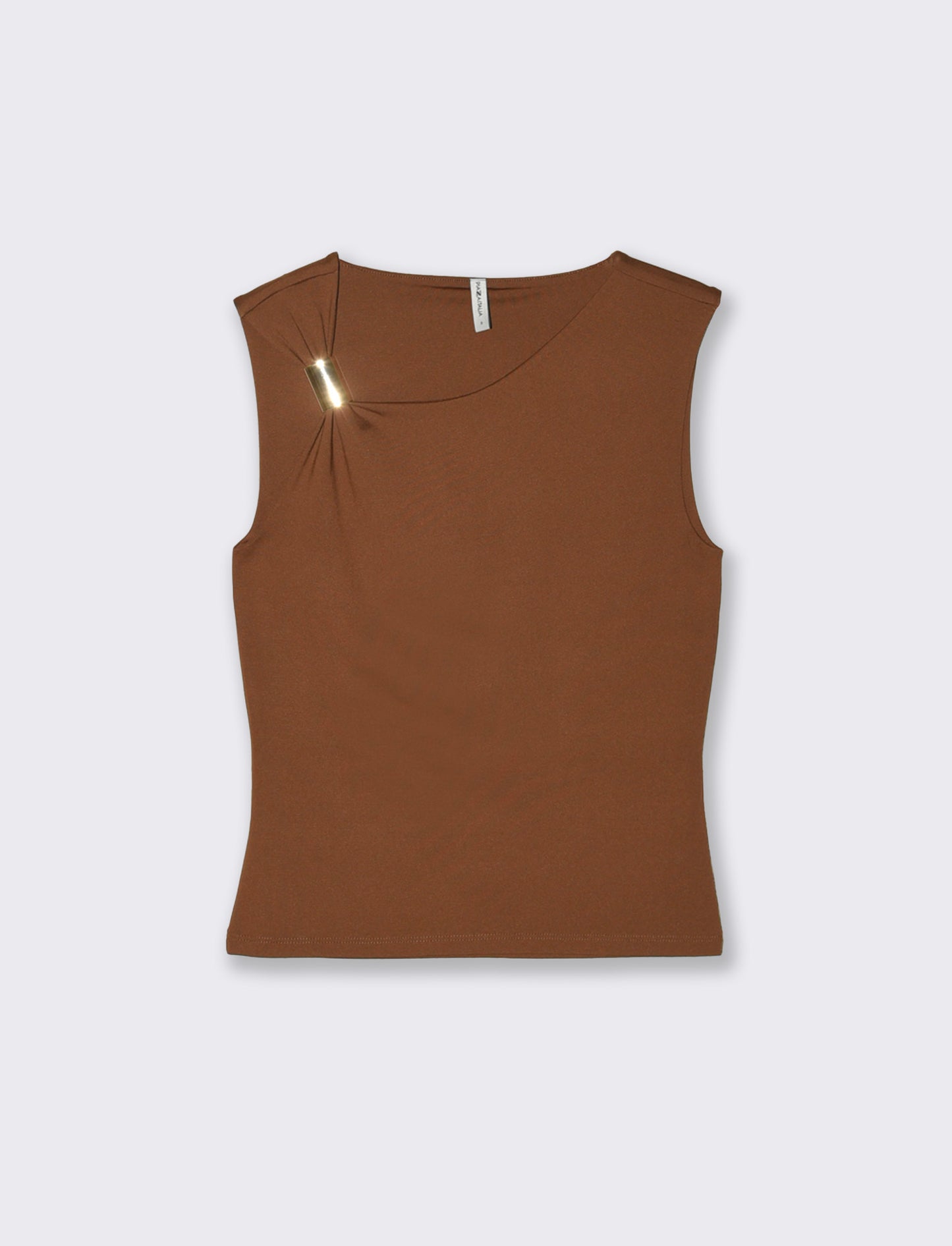 Top asimmetrico con dettaglio gioiello - Marrone tabacco