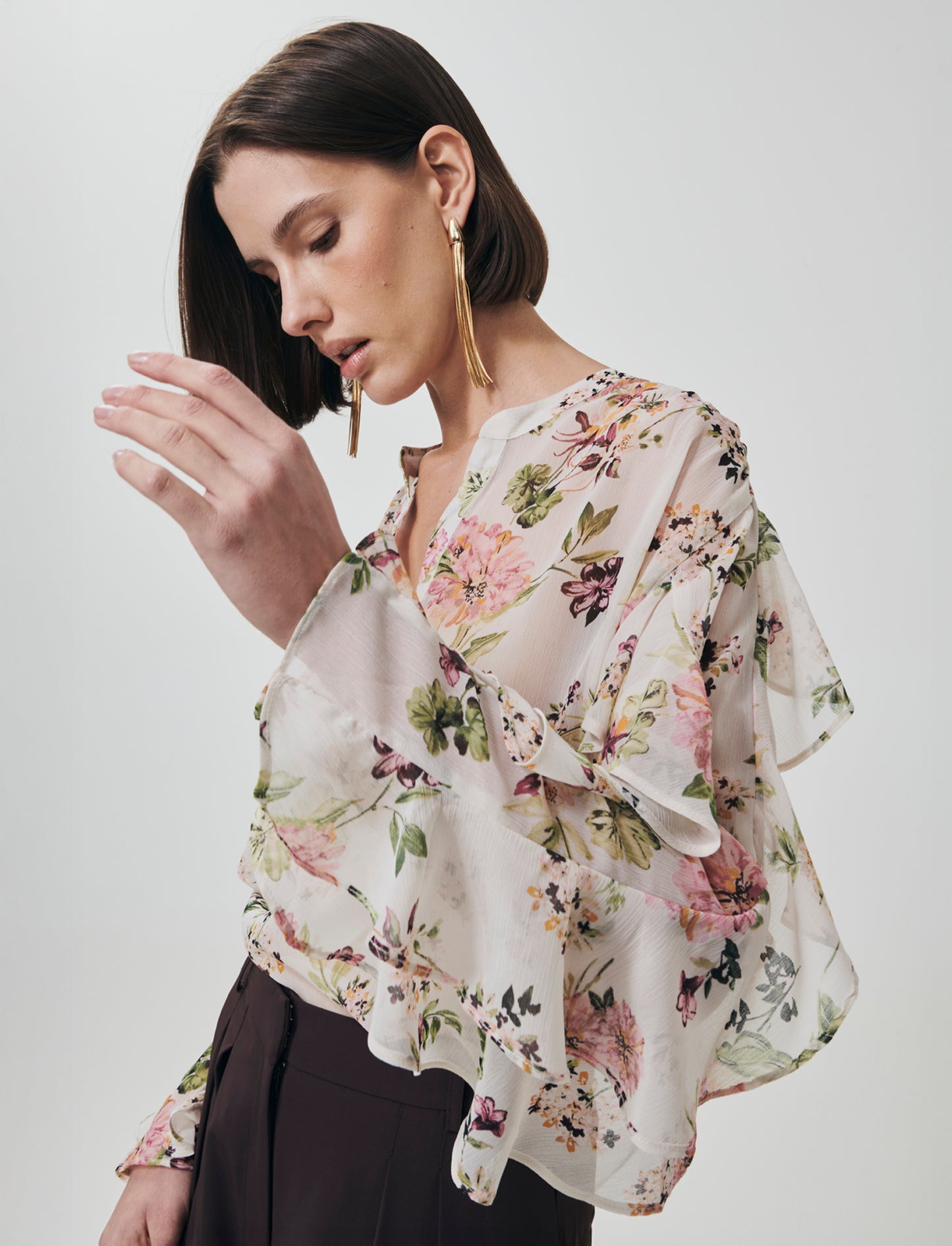 Blusa con rouches e scollo a V - var 1