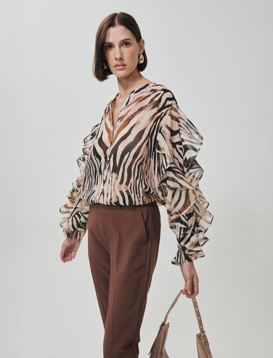 Blouse with ruffles and V-neck - 